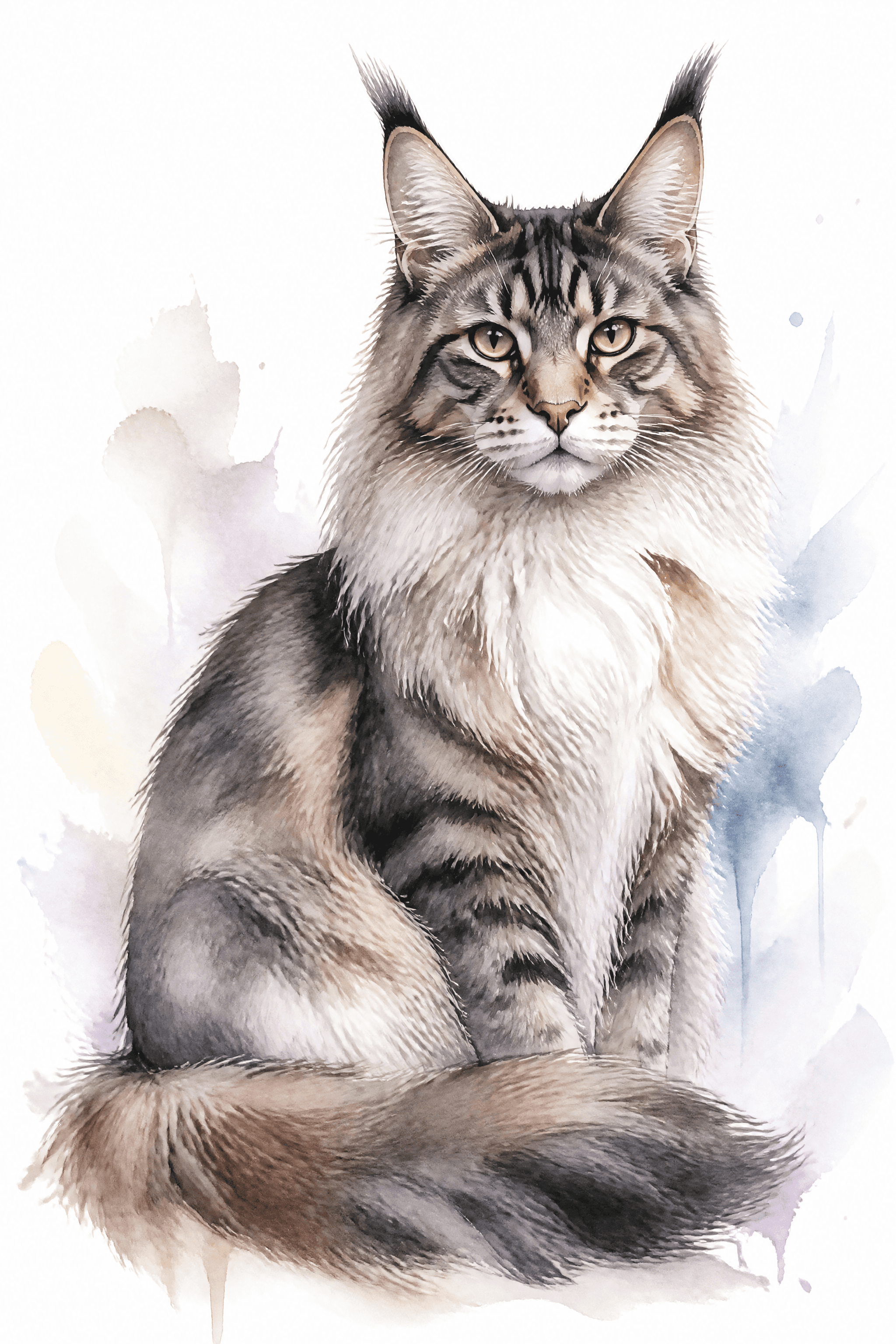 Affiche Maine Coon — portrait aquarelle