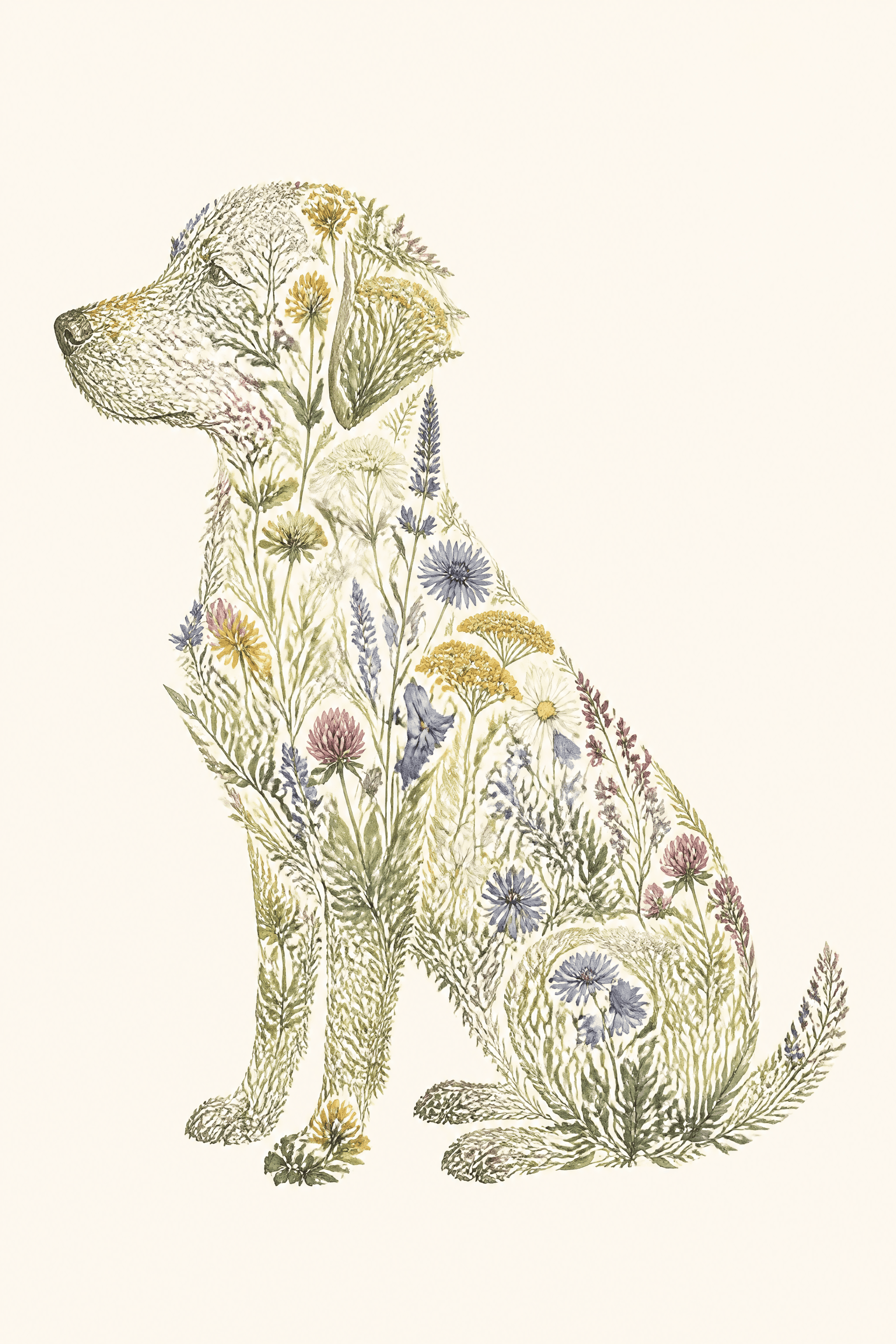 Affiche Botanique Chien — silhouette fleurie