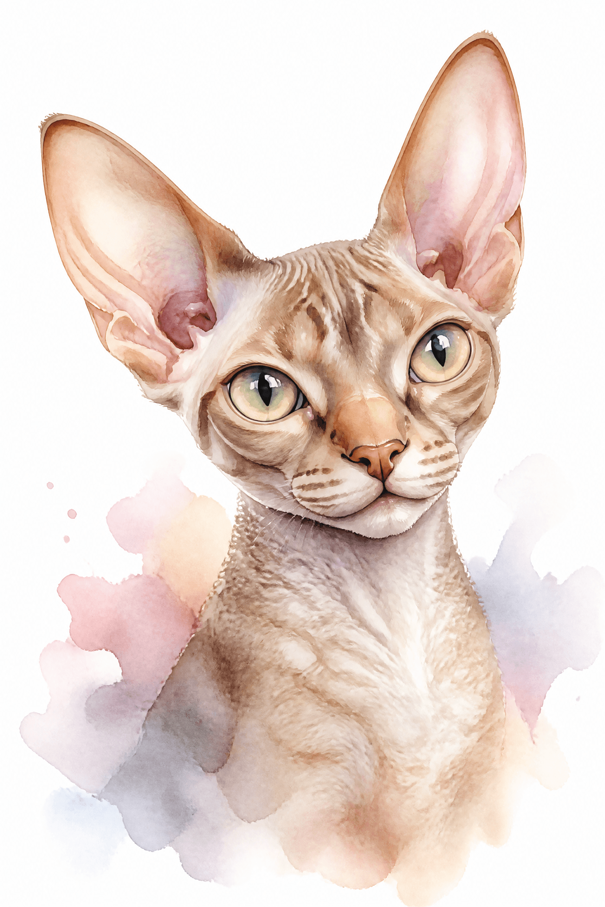 Affiche Devon Rex — portrait aquarelle