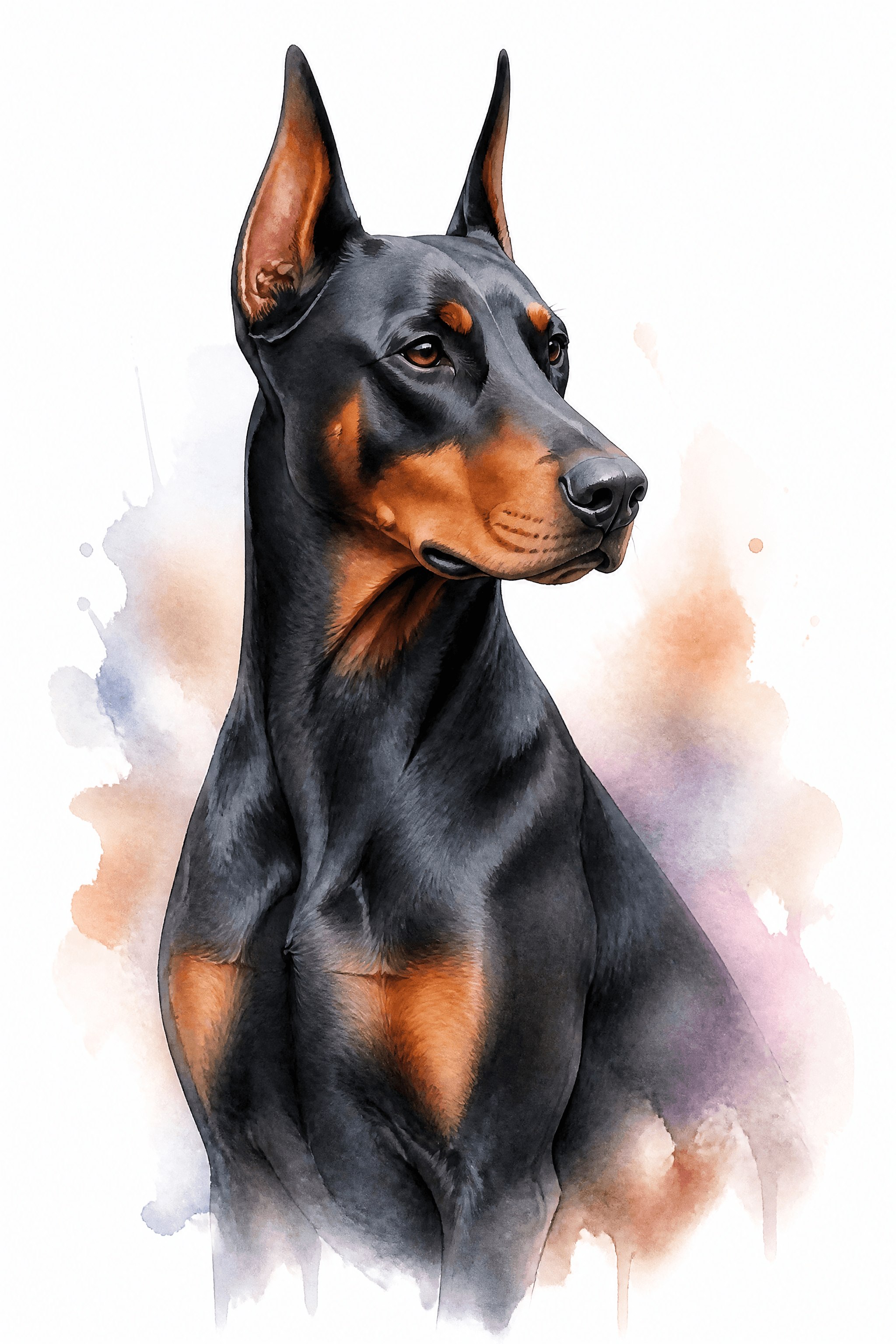 Affiche Dobermann — portrait aquarelle